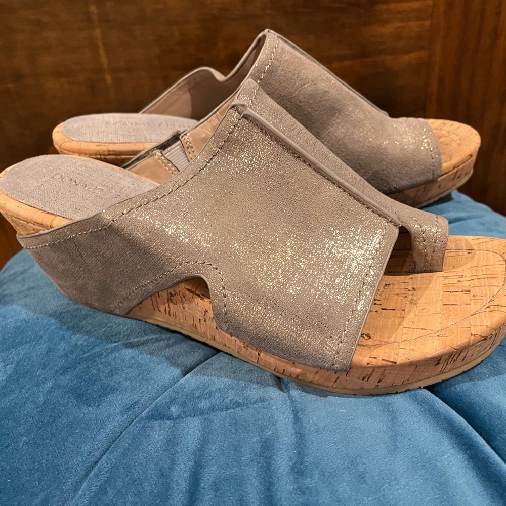 Donald J Pliner Shimmery Silver leather wedges